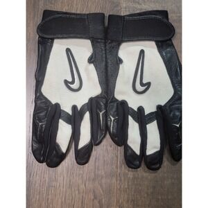 Nike Team Diamond Youth Batting Gloves Black White Leather YL Baseball Softball